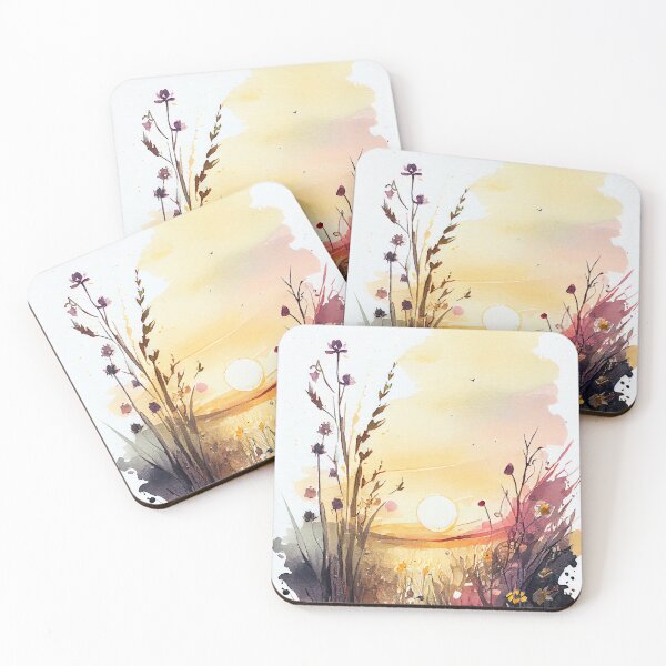 Artikelvorschau, Eine Wildblumenwiese mit untergehender Sonne 02 Originaler digitaler Kunstposterdruck entworfen und verkauft von Peek-Designs.