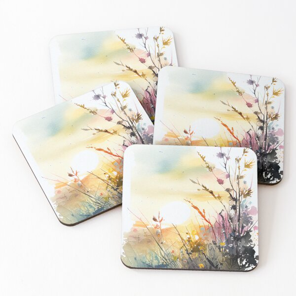Artikelvorschau, Eine Wildblumenwiese mit untergehender Sonne Originaler digitaler Kunstposterdruck entworfen und verkauft von Peek-Designs.