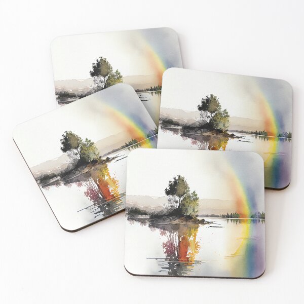 Artikelvorschau, A-Rainbow-Reflected-In-A-Calm-Lake Originaler digitaler Kunstposterdruck entworfen und verkauft von Peek-Designs.