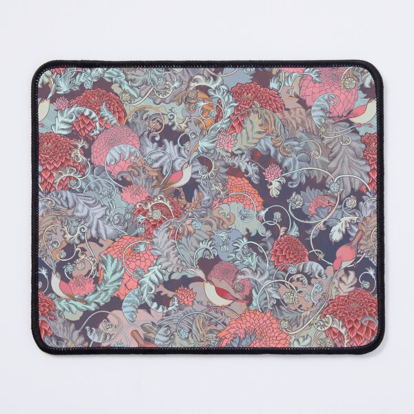 Item preview, vintage peach floral pattern psyche pop william morris style arts and crafts whimsical songbirds NOT AI designed and sold by Ruth Cadioli.