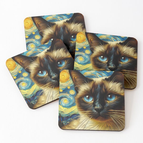 Item preview, Siamese Whisker Sonata: Van Gogh's Influence designed and sold by BastKittyStore.