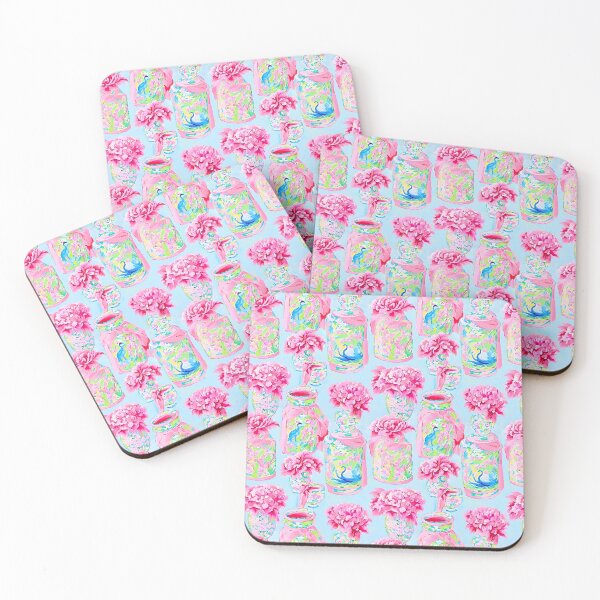 Item preview, Grandmillennial art, ginger jars and pink peonies designed and sold by SophieClimaArt.