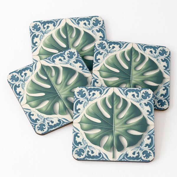Item preview, Classic Delft Tile With Monstera Leaf No.2 designed and sold by ArtNook777.