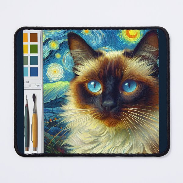 Item preview, Whisker Waltz: Siamese Reverie in Van Gogh's Palette designed and sold by BastKittyStore.