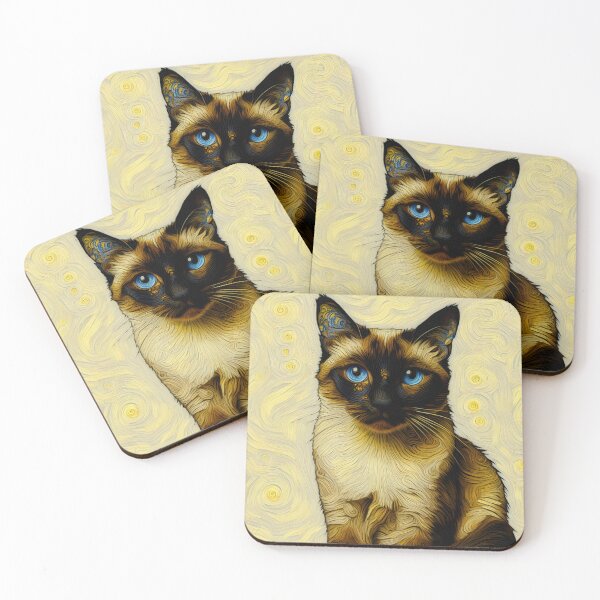 Item preview, Siamese Whisker Reverie: Van Gogh's Palette Poise designed and sold by BastKittyStore.
