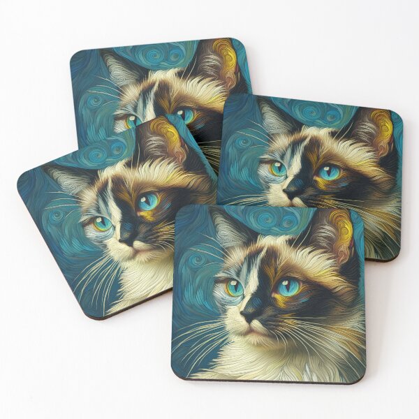 Item preview, Whisker Tapestry: Siamese Harmony in Van Gogh's Palette designed and sold by BastKittyStore.