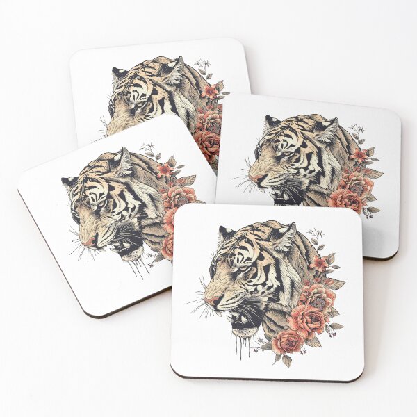 Item preview, Vintage Tiger Head with Flowers Tattoo designed and sold by RetroPrints.