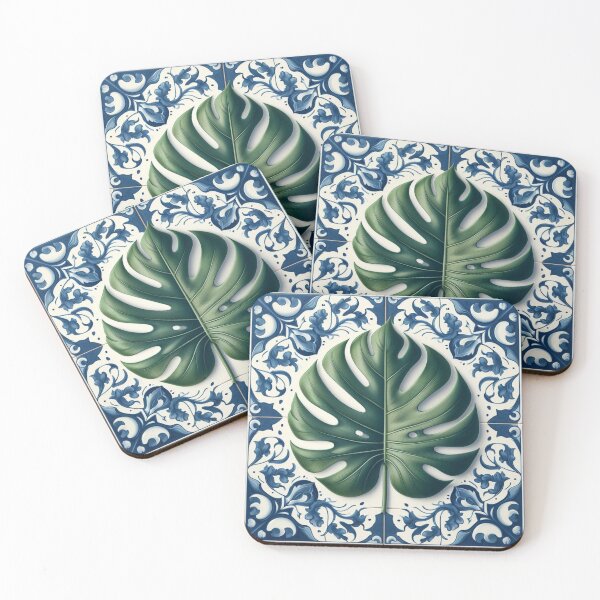 Item preview, Delft Tile With Monstera Leaf No.3 designed and sold by ArtNook777.