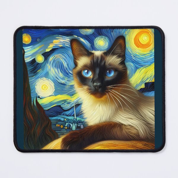 Item preview, Whiskered Harmony: Siamese Beauty in Van Gogh's Palette designed and sold by BastKittyStore.