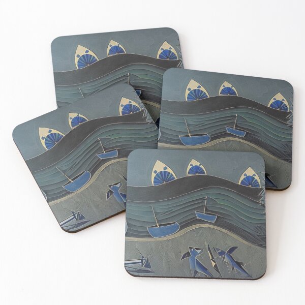 Item preview, Abstract landscape with sharks designed and sold by MisaNovak.