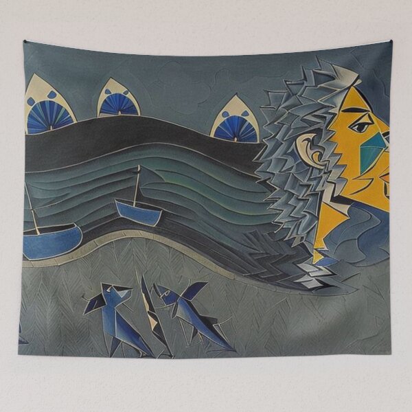 Item preview, Abstract landscape with sharks designed and sold by MisaNovak.