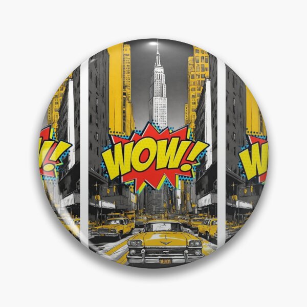 Item preview, Wow! pop bubble of astonishment, on a colorful background of a central New York street, taxis and skyscrapers designed and sold by Creativesphotos.