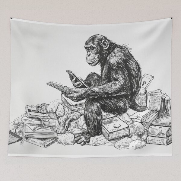 Item preview, monkey addicted to his phone designed and sold by PricklyPeanut.