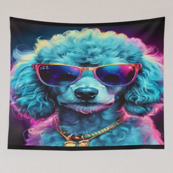 Artikelvorschau, Biolumineszierender lustiger Hund mit Sonnenbrille Aufkleber entworfen und verkauft von WickedXDesigns.