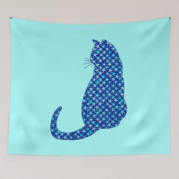Item preview, Cat in a Pattern of Stars on Deep Blue  designed and sold by Marymarice.