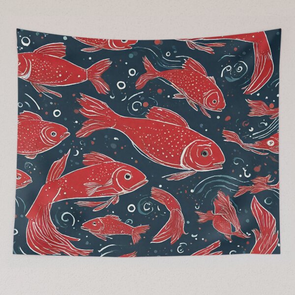 Item preview, floating red fish in the ocean designed and sold by Vilemo.