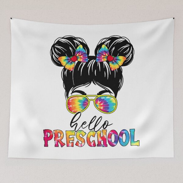 Item preview, Hello Preschool Messy Bun Girl Tie Dye Back To School designed and sold by MobyStickers.