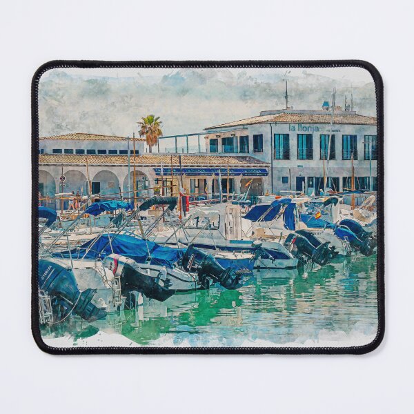 Item preview, Puerto Pollensa Marina La Llonja Restaurant Watercolour Effect designed and sold by GG WALL ART.