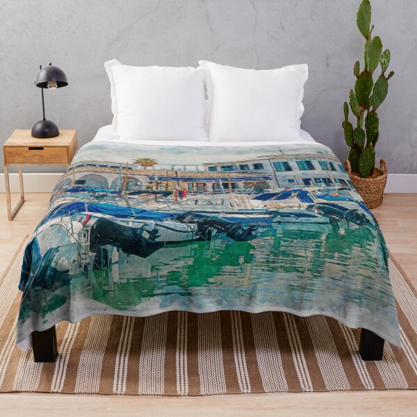 Artikelvorschau, Puerto Pollensa Marina La Llonja Restaurant Aquarelleffekt entworfen und verkauft von GG WALL ART.