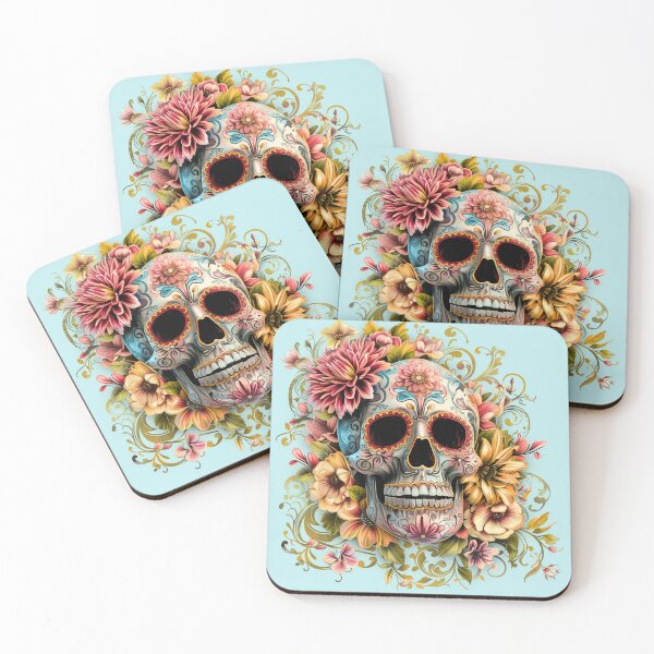 Item preview, Blue Floral Sugar Skull Artwork designed and sold by KatanaCreative.