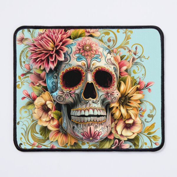 Item preview, Blue Floral Sugar Skull Artwork designed and sold by KatanaCreative.