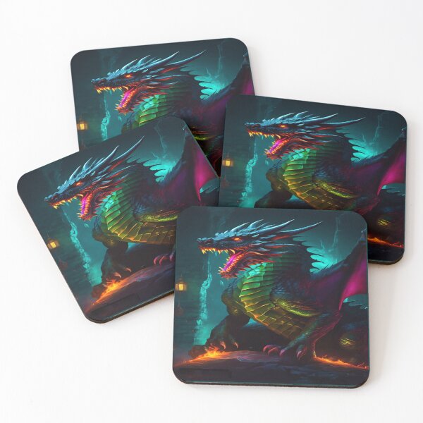 Item preview, Dragon With Chameleon Skin Green Pink Blue designed and sold by leen12 Art Designs Prints.