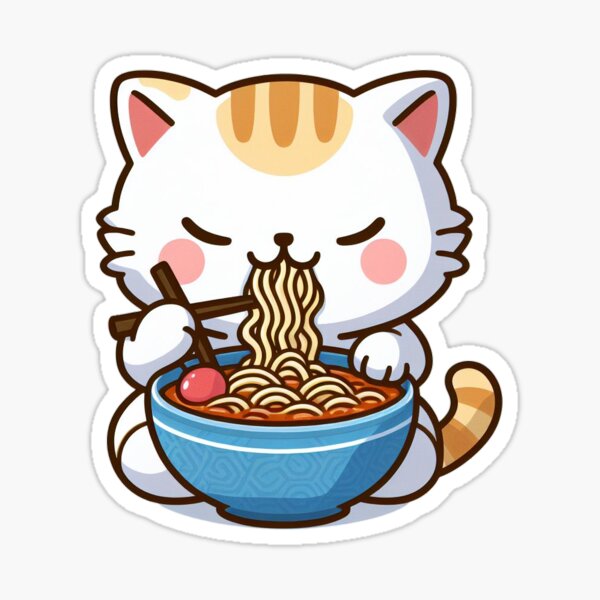Item preview, Cute Cat Eating Ramen Noodles Kawaii Sticker designed and sold by kubast1an.