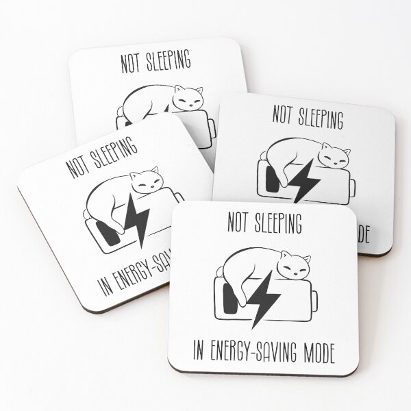 Item preview, Not sleeping, in energy saving mode - Sleeping cat on an almost empty battery designed and sold by DonateWord.