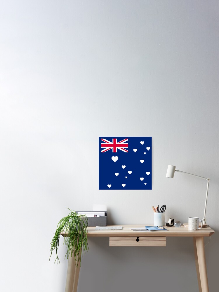 Australian Flag 6 Stars Replaced with White Hearts" Poster by | Redbubble