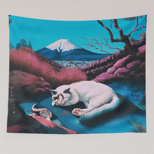 Item preview, sleeping cat in nature with Japan Fuji mountain designed and sold by MerryCrown.