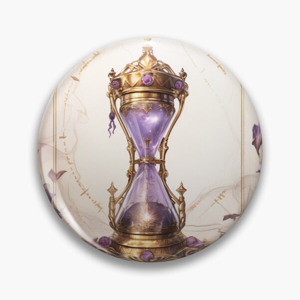 Item preview, a sparkling Hourglass in front of an old Grimoire designed and sold by Marie Colençon.