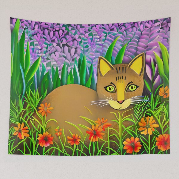 Item preview, Green Eyed Cat in a Flower Garden  designed and sold by Marymarice.