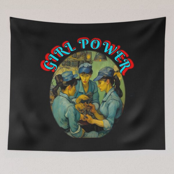 Item preview, Girl power, Van Gogh Style high energy construction female only construction crew, grl pwr retro style designed and sold by sailorsam1805.