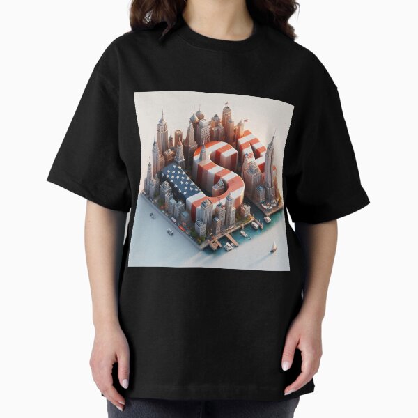 USA NYC 3D USA Flag Oversized T-Shirt