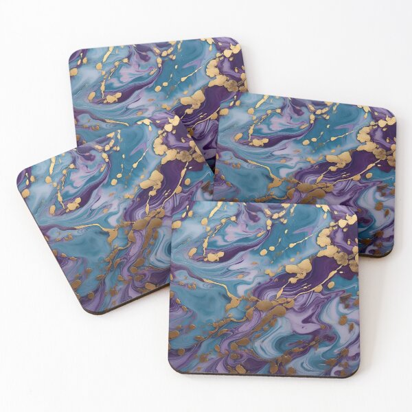 Artikelvorschau, Abstraktes, flüssiges Farbmuster aus blauem, violettem und goldenem Marmor entworfen und verkauft von Scarlet Swan.