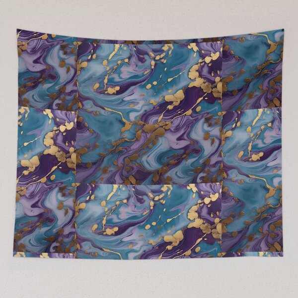 Item preview, Blue Violet Golden Marble abstract fluid Paint Pattern designed and sold by Scarlet Swan.