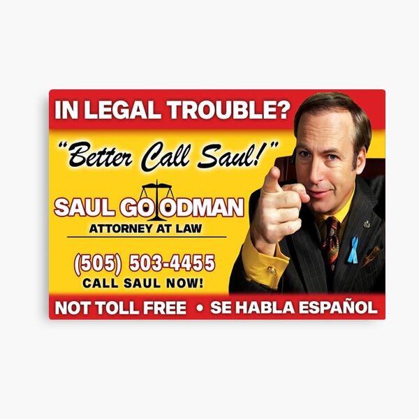 Vista previa del artículo con la obra «Mejor llamar a Saul Breaking Bad Saul Goodman Card Billboard», diseñado y vendido por wormfarm.
