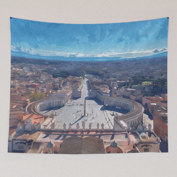Item preview, View from St. Peter's Basilica to St. Peter's Square and Rome in watercolor designed and sold by Intermundium.