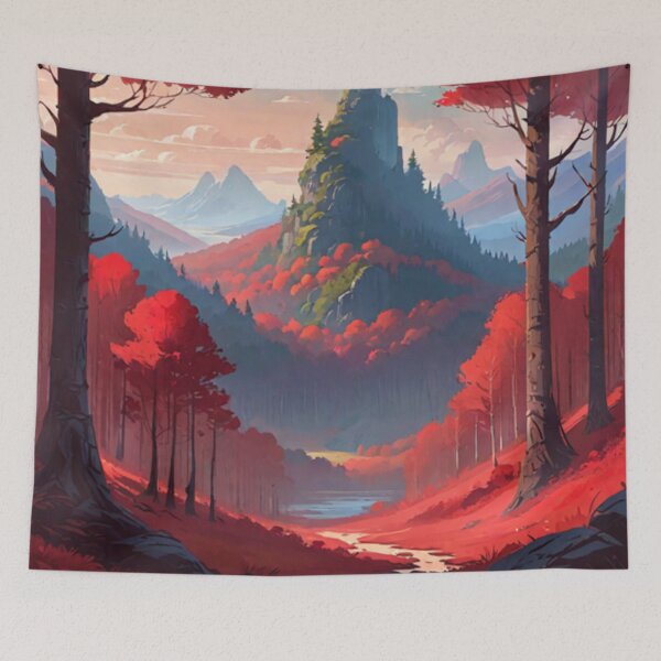 Item preview, A view of the red forest and the green mountains designed and sold by relaxbito.