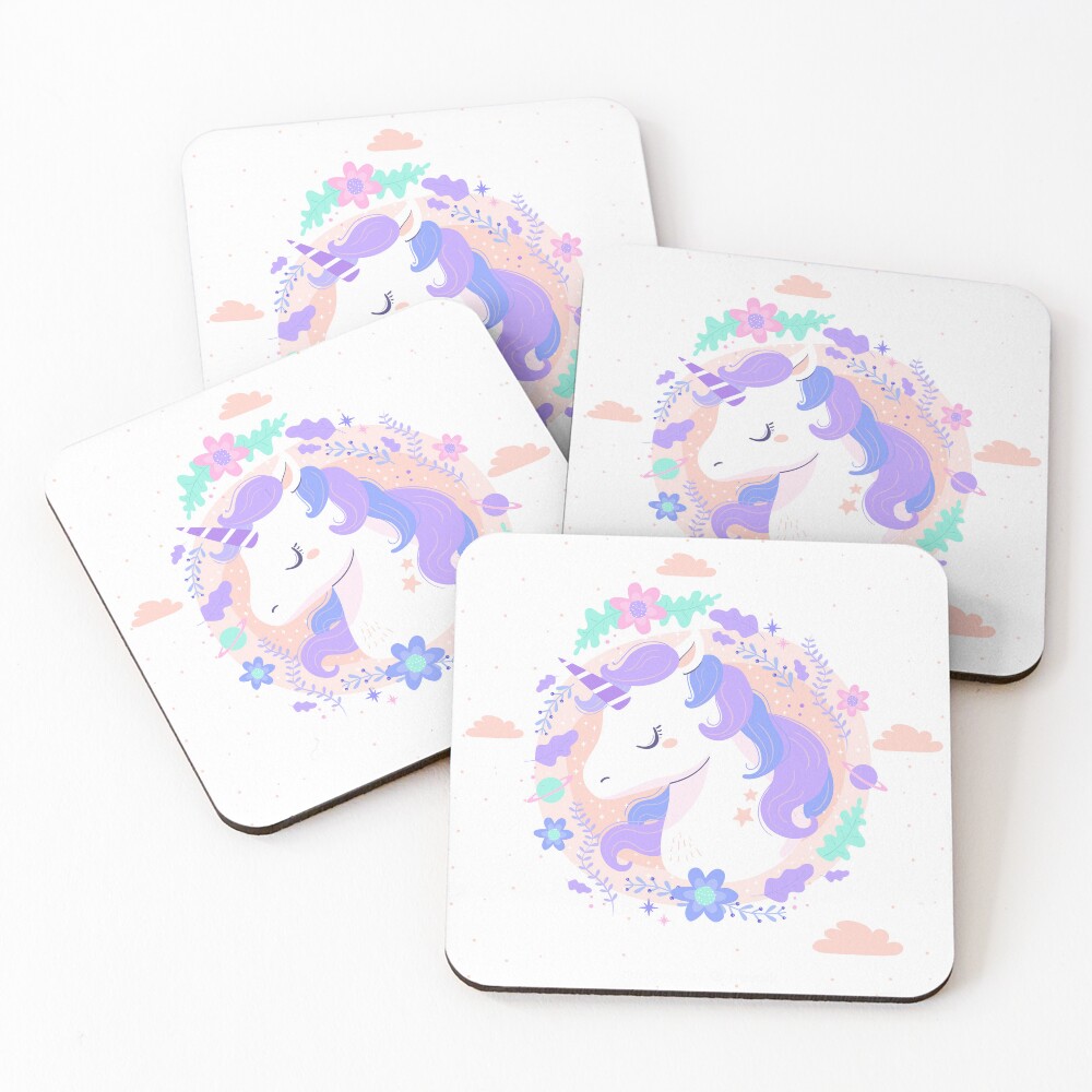 Peaceful Unicorn Coasters (Set of 4) - unicorn fantasy design by HackerLooks
