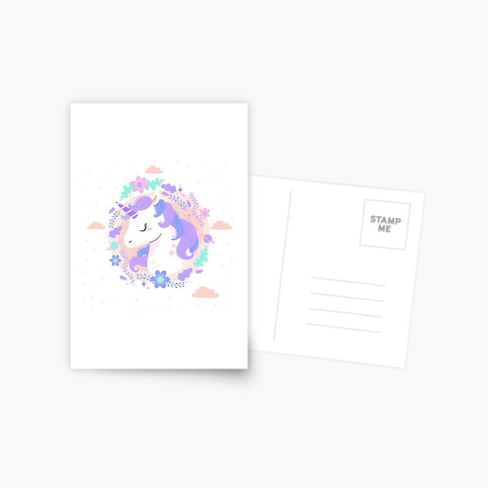 Peaceful Unicorn Postcard - unicorn fantasy design by HackerLooks