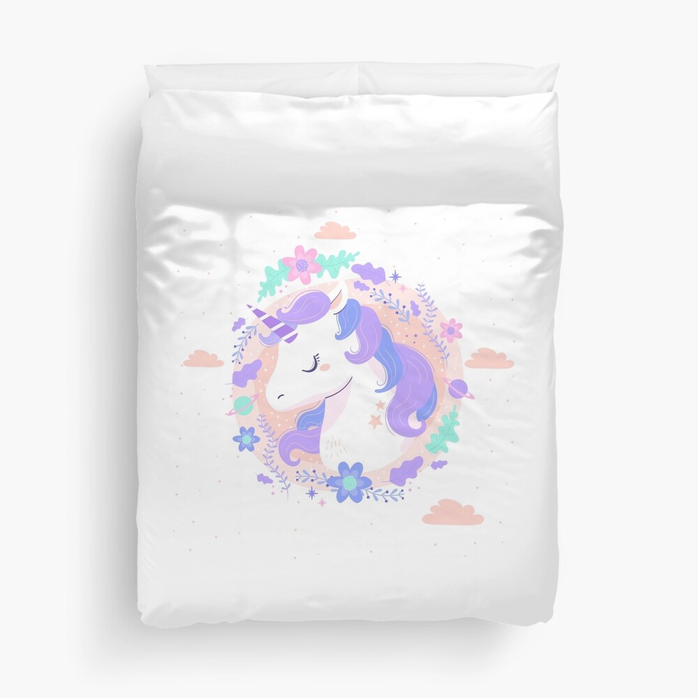 Peaceful Unicorn Duvet Cover - unicorn fantasy design by HackerLooks
