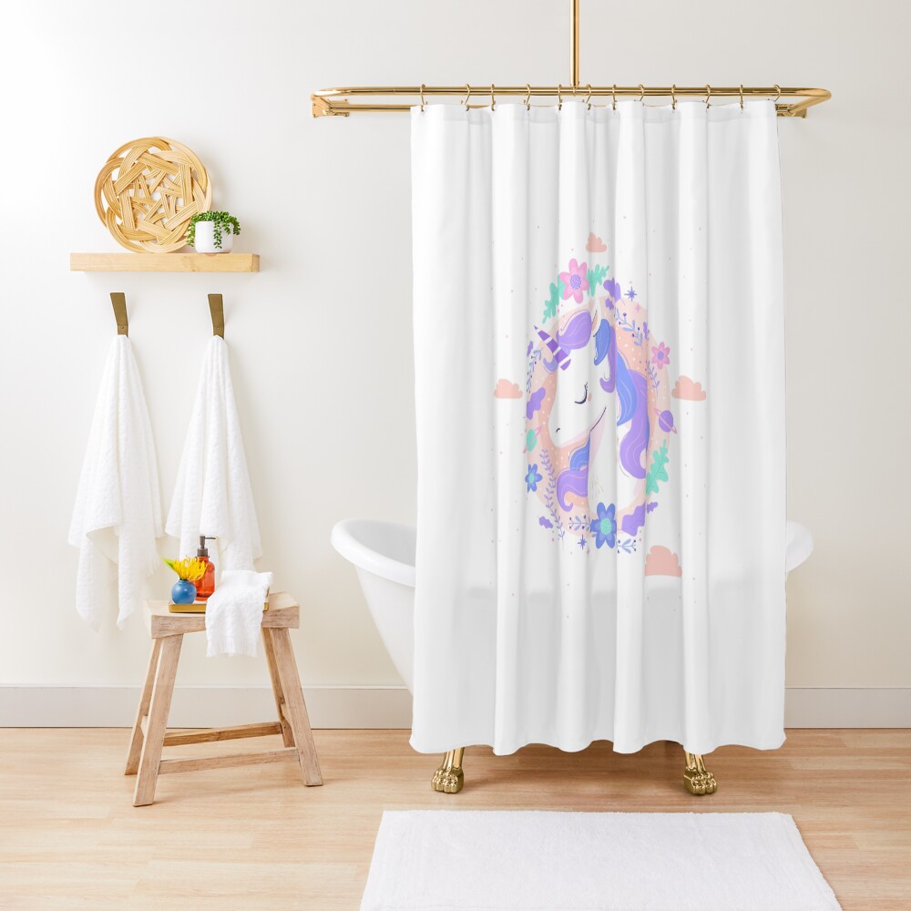 Peaceful Unicorn Shower Curtain - unicorn fantasy design by HackerLooks