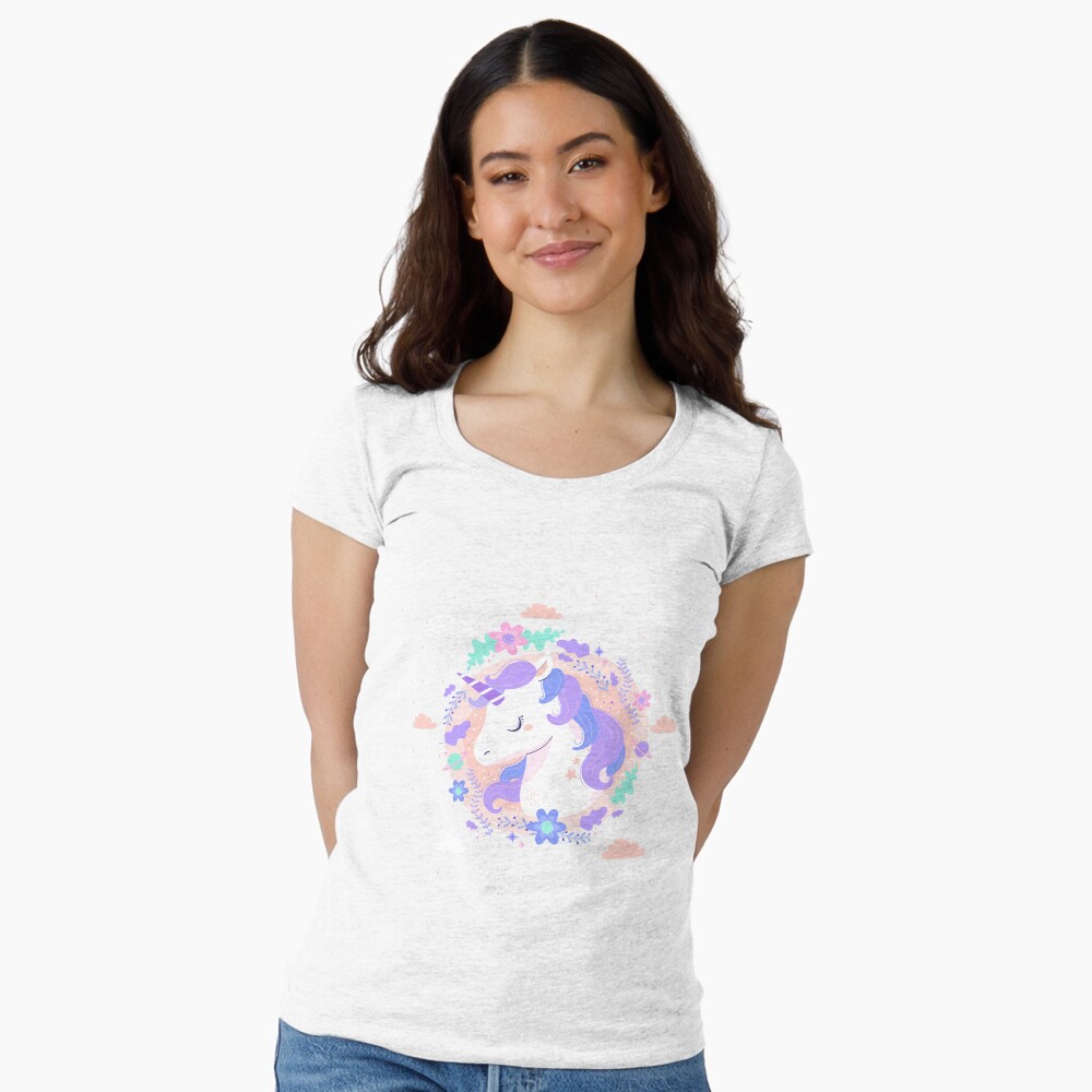 Peaceful Unicorn Fitted Scoop T-Shirt - unicorn fantasy design by HackerLooks