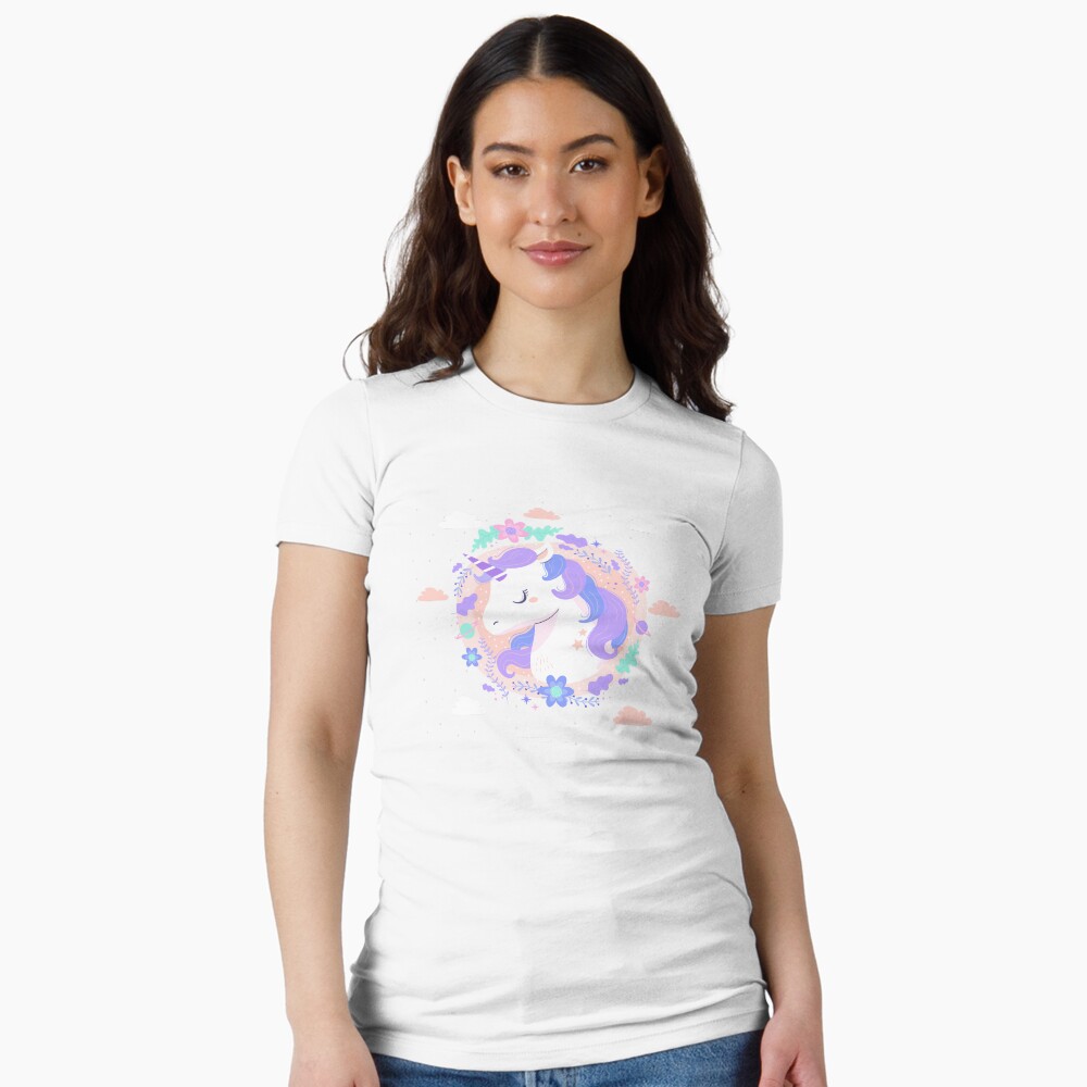 Peaceful Unicorn Fitted T-Shirt - unicorn fantasy design by HackerLooks