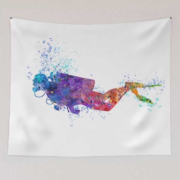 Item preview, Scuba Diver Watercolor Painting designed and sold by LotusGifts.