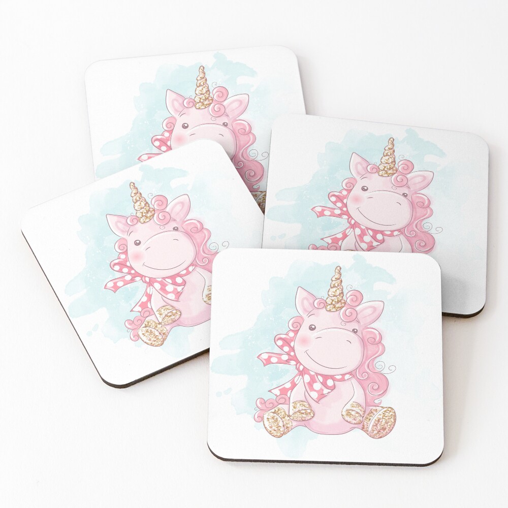 Cute Unicorn Coasters (Set of 4) - unicorn fantasy design by HackerLooks