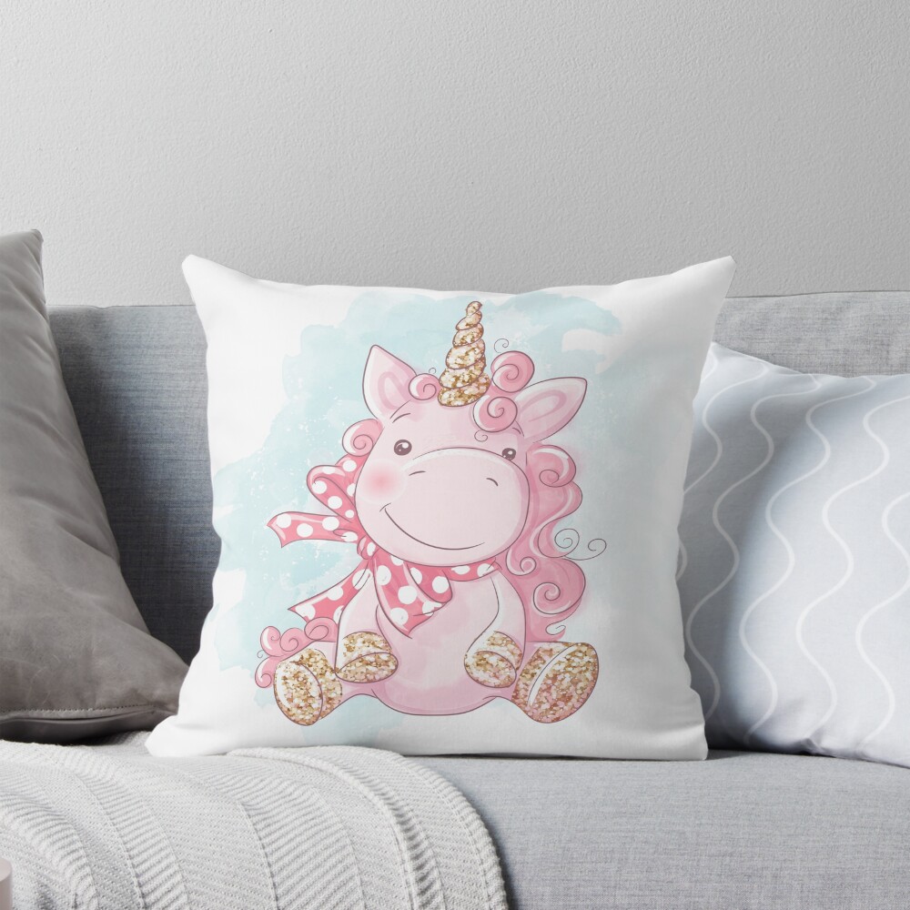 Cute Unicorn Throw Pillow - unicorn fantasy design by HackerLooks