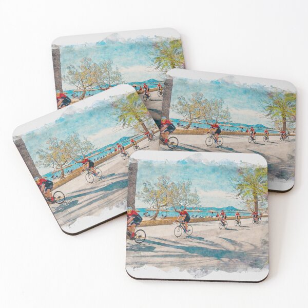 Item preview, Puerto Pollensa Mallorca Cyclists Watercolour Effect designed and sold by GG WALL ART.