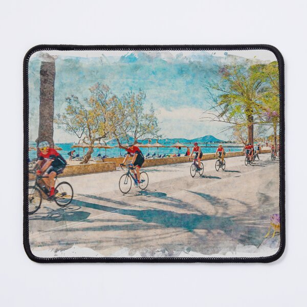 Item preview, Puerto Pollensa Mallorca Cyclists Watercolour Effect designed and sold by GG WALL ART.